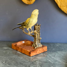 Load image into Gallery viewer, An Austrian cold painted bronze model of a Budgerigar on a tree stump table lighter. Circa 1900
