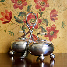 Load image into Gallery viewer, A Fenton Brothers Ltd silver plated double "curling stone" cruet stand. Sheffield circa 1875-1896