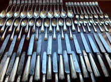 Load image into Gallery viewer, A Georgian sterling silver bright-cut engraved feather edge cutlery setting. English late 18th (1775-1785)