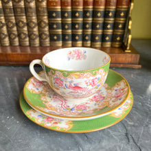 Load image into Gallery viewer, Six Minton's green cockatrice teacups, saucers and plates.