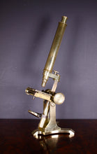 Load image into Gallery viewer, A mid 19th century brass bar-limb English Microscope. Circa 1850
