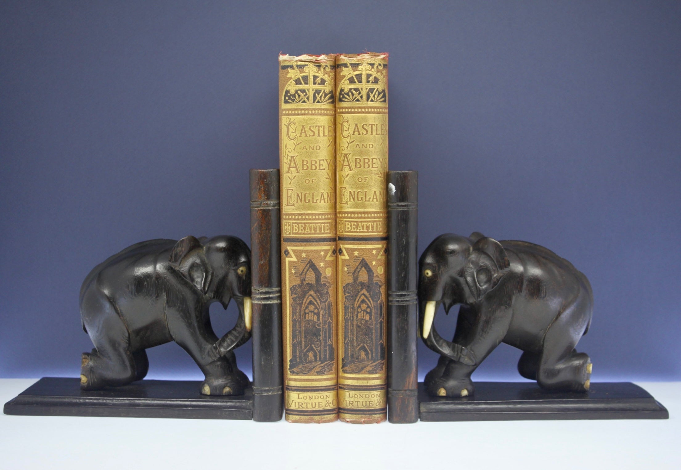 Black outlet Wooden Elephant Bookends