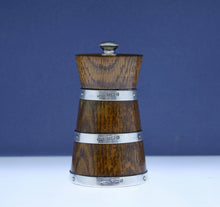 Load image into Gallery viewer, Edwardian Sterling Silver and Oak Milk Churn Pepper Grinder. Birmingham 1912.