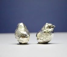 Load image into Gallery viewer, A rare pair of Sterling Silver 'Hatching Chicks' by Sampson Mordan for Mappin and Webb. Chester 1907.