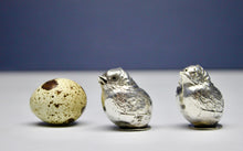 Load image into Gallery viewer, A rare pair of Sterling Silver 'Hatching Chicks' by Sampson Mordan for Mappin and Webb. Chester 1907.