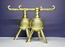 Load image into Gallery viewer, A pair of Brass Aesthetic Movement Fire Dogs. Designed by Dr Christopher Dresser made by Benham & Froud. English Circa 1880