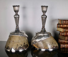 Load image into Gallery viewer, A rare pair of Rowland Ward Horse Hoof mounted Candlesticks