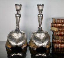 Load image into Gallery viewer, A rare pair of Rowland Ward Horse Hoof mounted Candlesticks