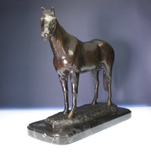 Load image into Gallery viewer, A Bronzed Spelter figure of the Thoroughbred Racehorse Danehill on a black marble base,
