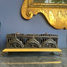 Load image into Gallery viewer, A French Empire period bronze and gilt bronze Gothic revival style inkstand. Circa 1810
