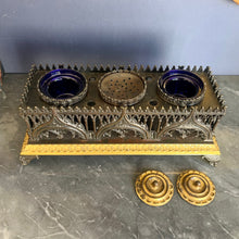 Load image into Gallery viewer, A French Empire period bronze and gilt bronze Gothic revival style inkstand. Circa 1810
