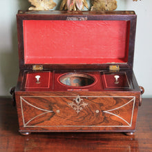 Load image into Gallery viewer, A Regency rosewood sarcophagus shaped tea caddy. English Circa 1820
