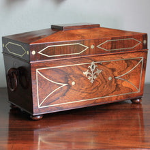Load image into Gallery viewer, A Regency rosewood sarcophagus shaped tea caddy. English Circa 1820
