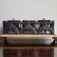 Load image into Gallery viewer, A French Empire period bronze and gilt bronze Gothic revival style inkstand. Circa 1810
