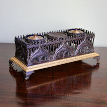 Load image into Gallery viewer, A French Empire period bronze and gilt bronze Gothic revival style inkstand. Circa 1810
