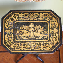 Load image into Gallery viewer, A Regency ebonised table with a penwork top. English Circa 1810
