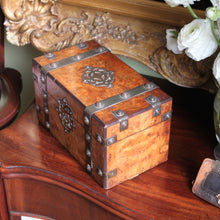 Load image into Gallery viewer, A 19th century burr walnut veneered "strong box" tea caddy. English Circa 1850
