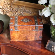 Load image into Gallery viewer, A 19th century burr walnut veneered "strong box" tea caddy. English Circa 1850
