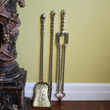 Load image into Gallery viewer, A set of three 19th century brass fire tools. English Circa 1850
