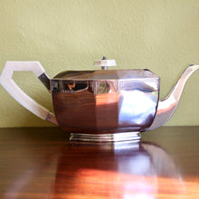 Load image into Gallery viewer, An Elizabeth II Art Deco style sterling silver four piece tea service.
