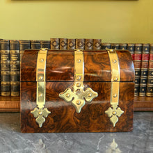 Load image into Gallery viewer, A Victorian Burr Walnut brass bound domed topped box. English Circa 1870
