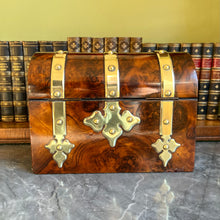 Load image into Gallery viewer, A Victorian Burr Walnut brass bound domed topped box. English Circa 1870
