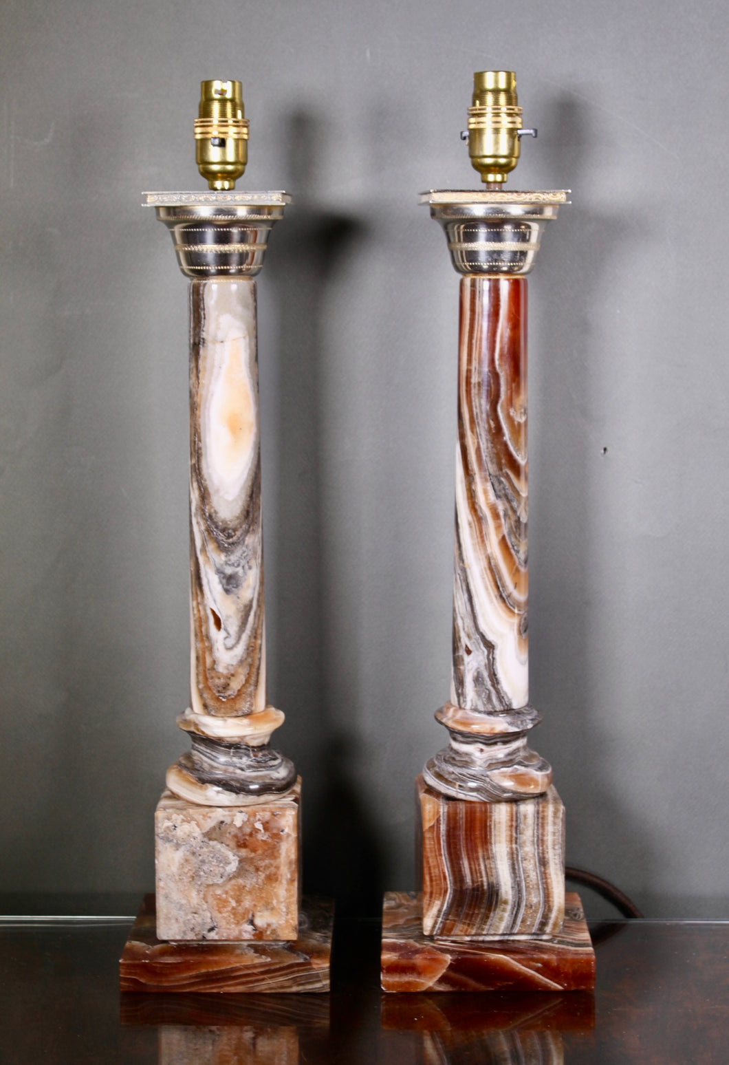A pair of Onyx column lamp bases.