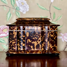 Load image into Gallery viewer, A Regency Pagoda shaped double serpentine fronted tortoise shell and ivory Tea Caddy. English circa 1820
