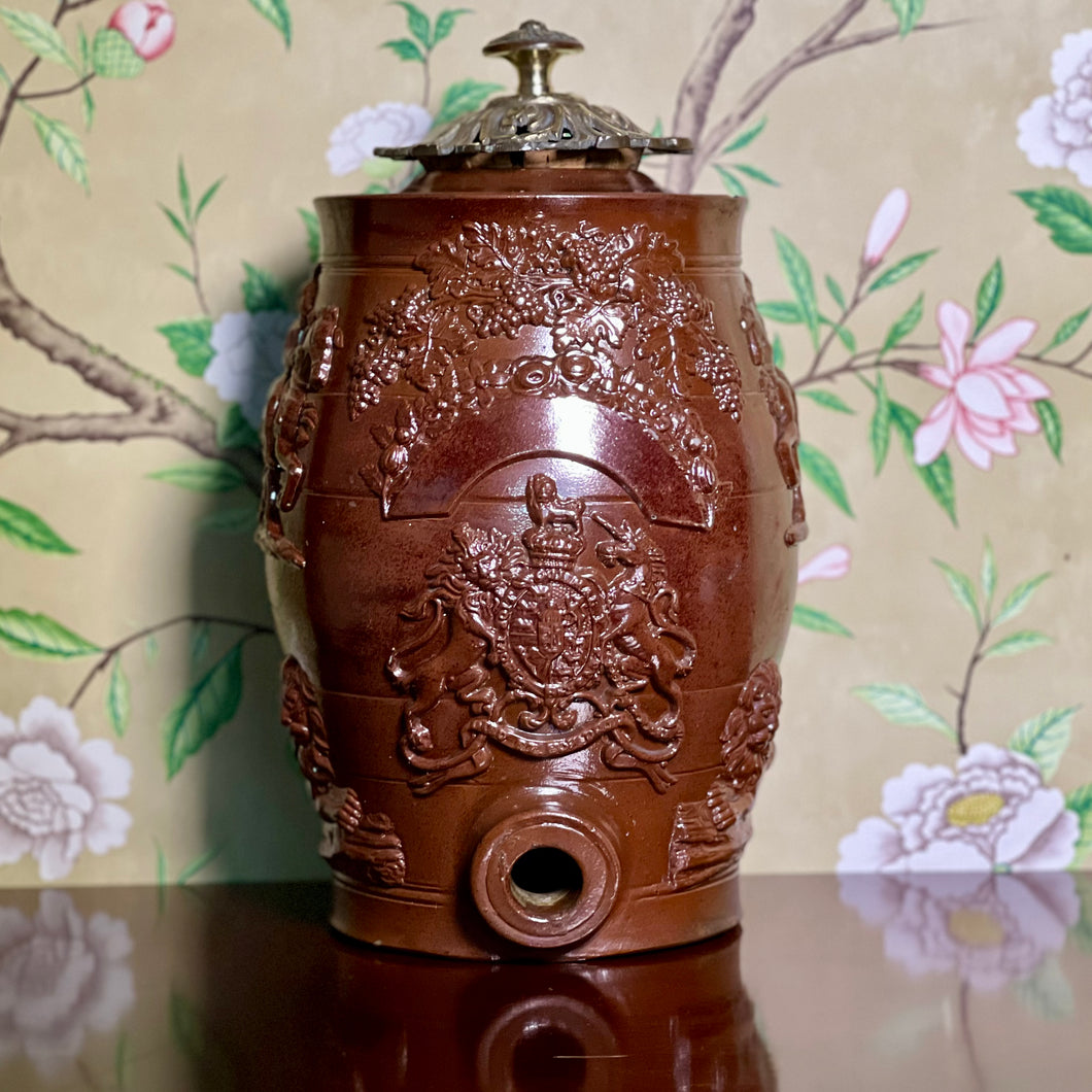 A 19th century English salt glazed stoneware spirit barrel. Circa 1880