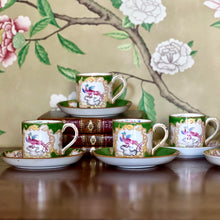 Load image into Gallery viewer, Six Minton&#39;s Green Cockatrice coffee cans and saucers.
