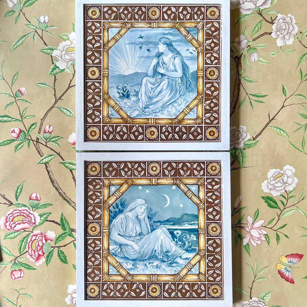A pair of large Minton Hollins & Company framed tiles. English Circa 1880