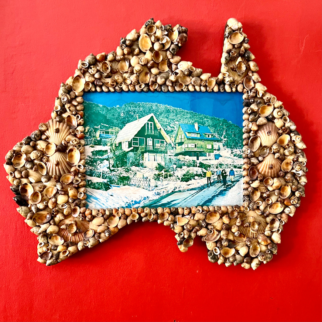 A Shell encrusted map of Australia frame. Circa 1970's