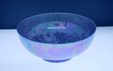 Load image into Gallery viewer, A fine Ruskin delphinium blue crystalline lustre eggshell footed bowl, dated 1922
