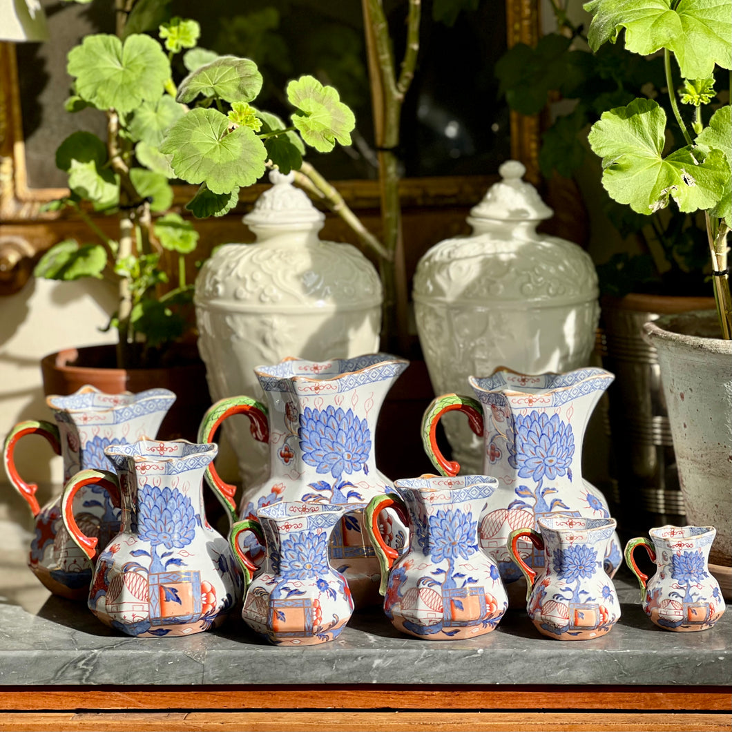 A rare graduated set of eight Mason's Ironstone Hydra jugs. English circa 1820-30
