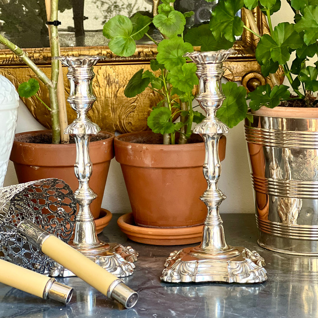 A pair of Old Sheffield Plate Candlesticks. Early 20th century