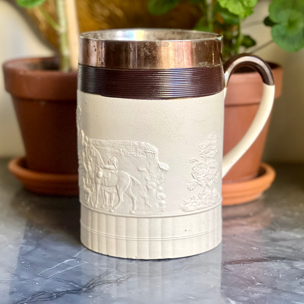 A rare Staffordshire (John Turner) white stoneware tankard. English circa 1780