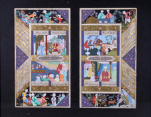 Load image into Gallery viewer, A framed pair of Indian Mughal Style Illuminated Book Pages.
