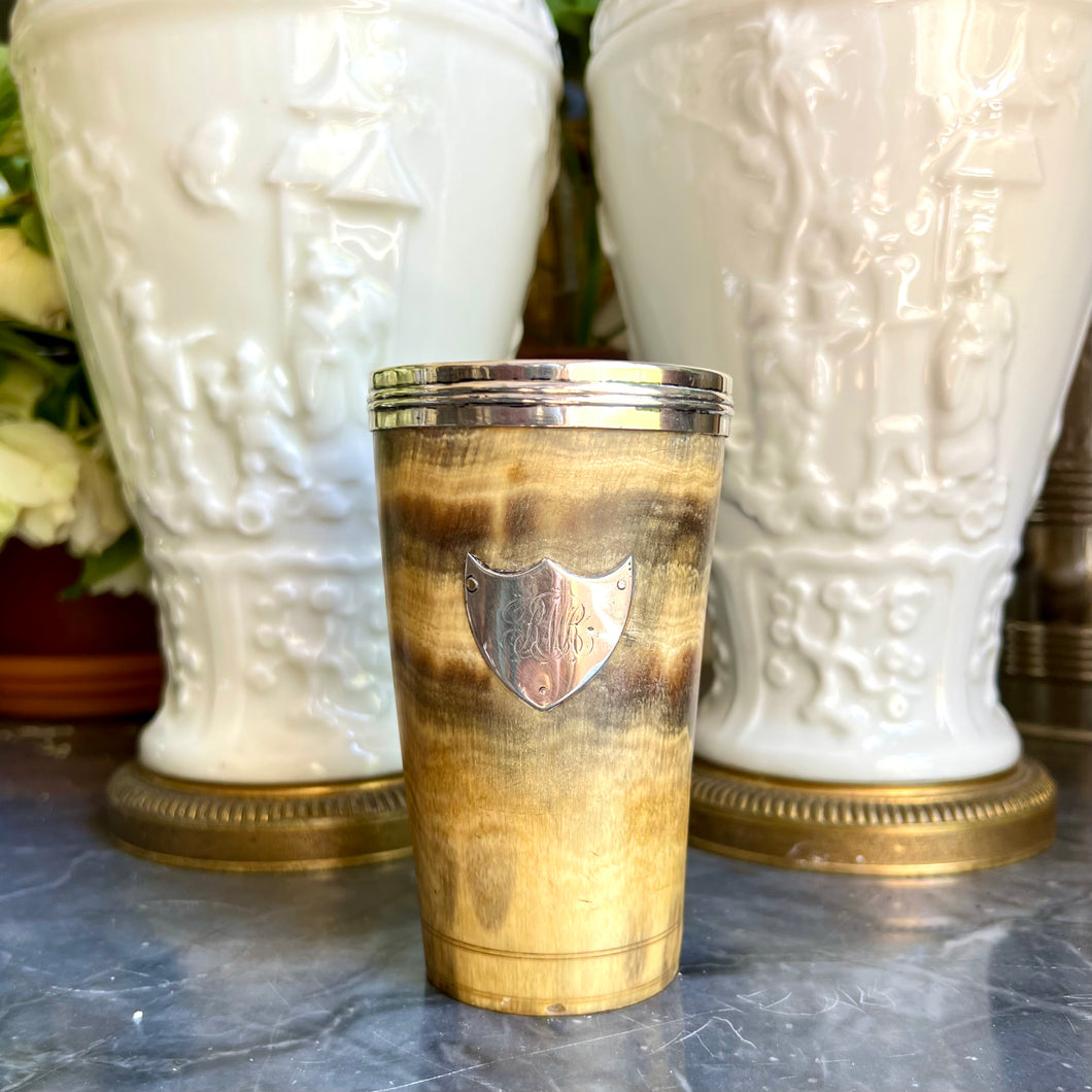 A Victorian horn beaker with silver mounts English Circa 1880