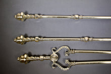 Load image into Gallery viewer, A fine 19th century set of three brass fire tools. English Circa 1850
