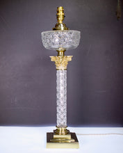 Load image into Gallery viewer, 19th Century Cut Glass and Brass Corinthian Column Lamp. English Circa 1880
