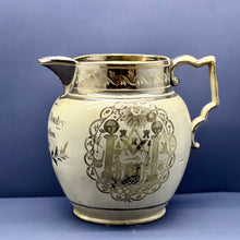 Load image into Gallery viewer, A large and rare Geo III period pearlware and silver lustre pottery Masonic jug. Dated 1812
