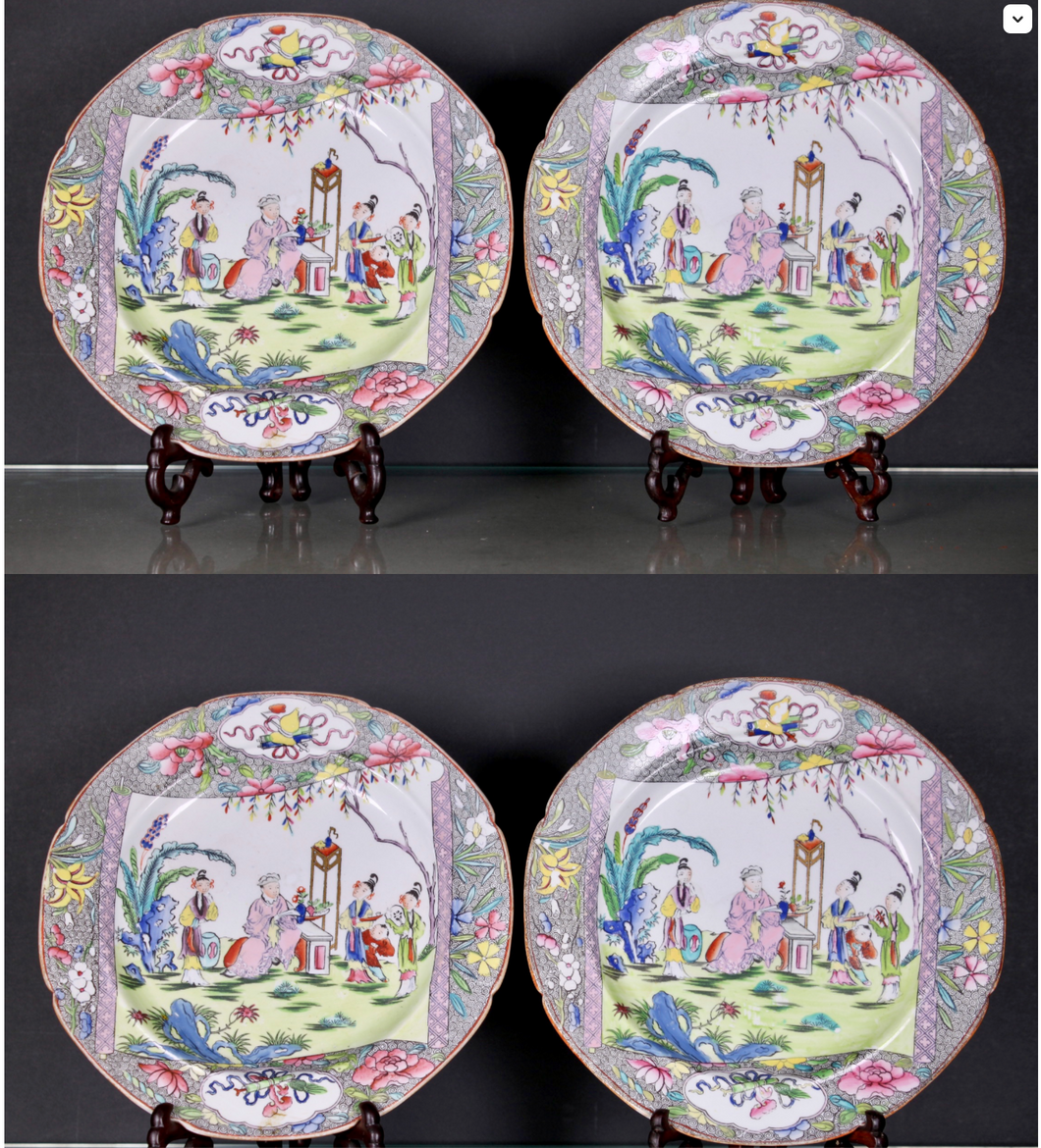 A rare set of four Mason's Ironstone  'Pink Chinese Scroll' pattern plates circa 1813-1820