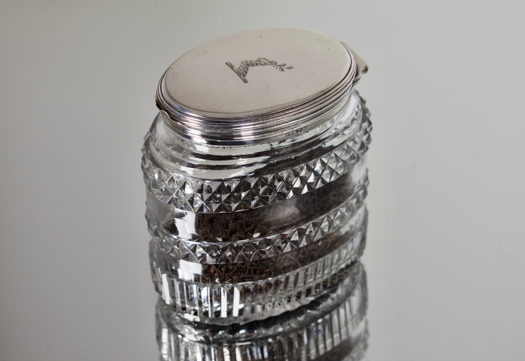 Georgian Cut Glass and Sterling Silver Canister. London 1803