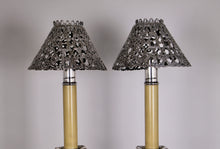 Load image into Gallery viewer, Pair of Gorham candlestick inserts with shades.
