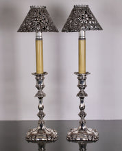 Load image into Gallery viewer, Pair of Gorham candlestick inserts with shades.
