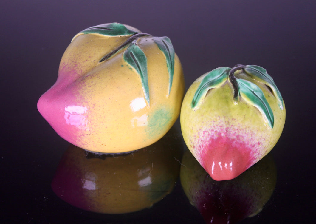 Two Vintage Chinese Export yellow porcelain Peach Altar fruit offerings